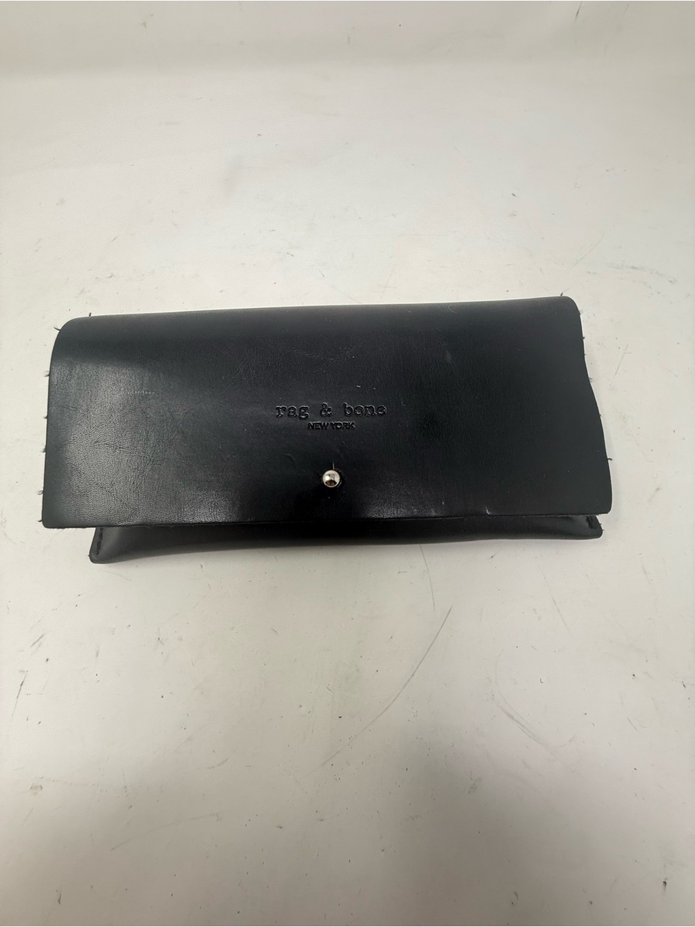 RAY & BONE Sunglasses Glasses Case Black Leather with Silver Button Flap 7” X 4”